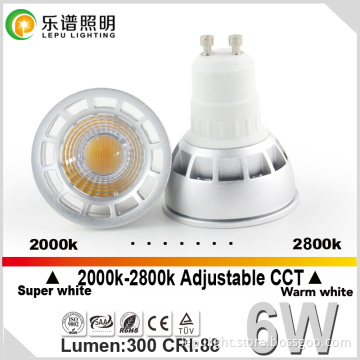 GU10 2016 newest design color changed 2000-2800K ra88 dimmable led cob light with 3 years warranty